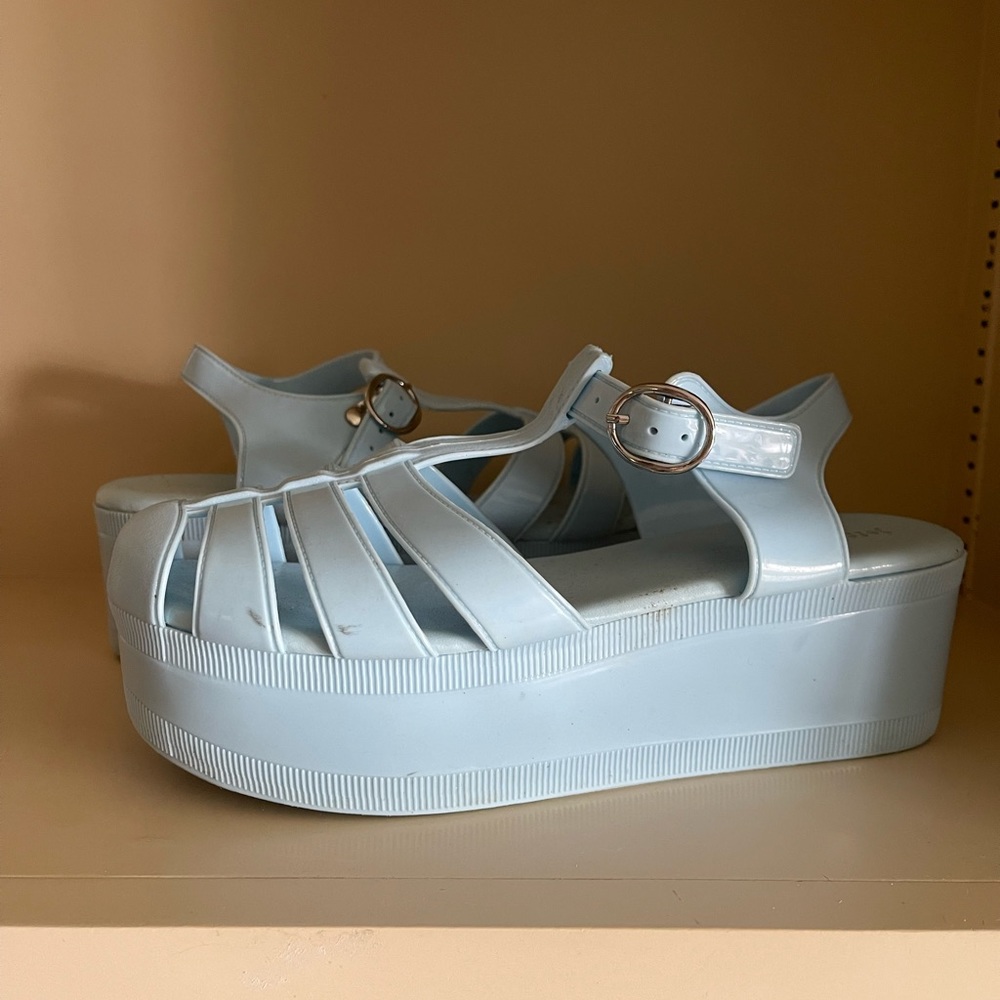 Jeffrey Campbell “CANDIED” platform jelly sandals color Baby Blue Shiny